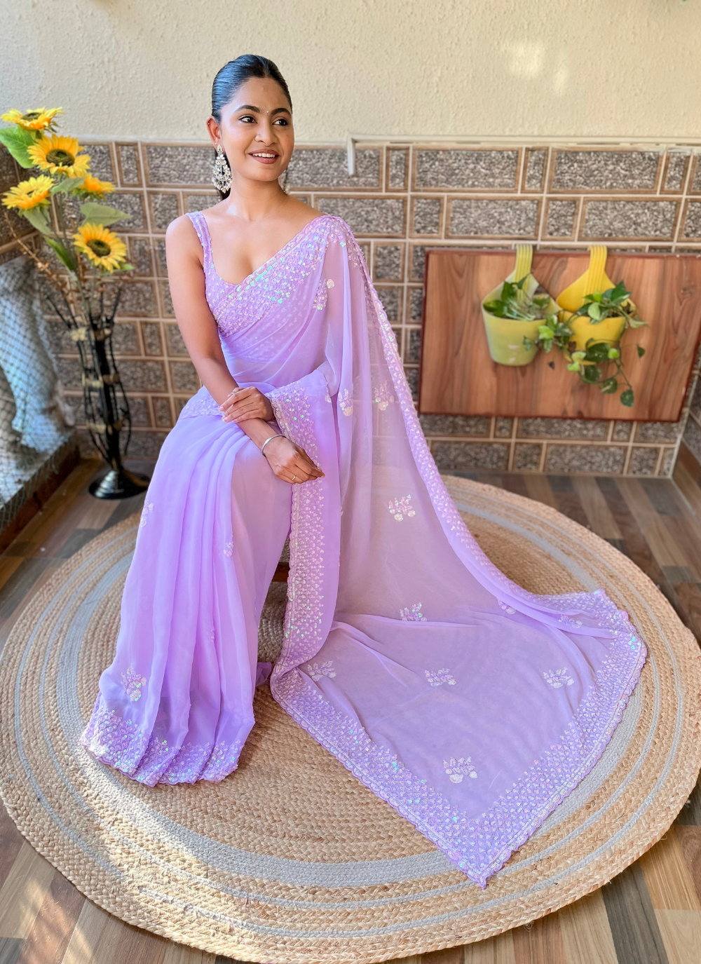 Nakshatra Lavender Sequenced Cut Work Saree