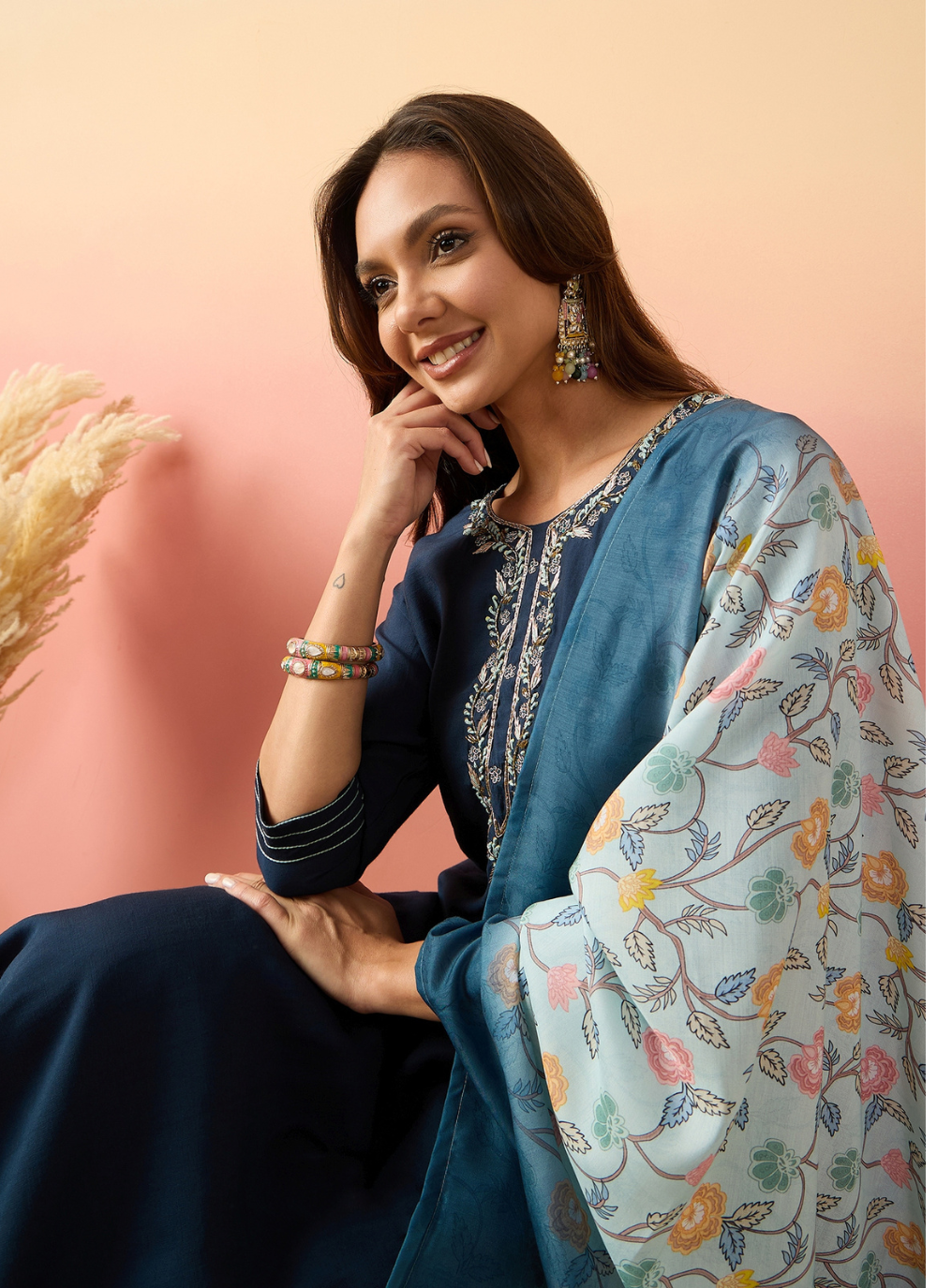 Nakshatra Blue Colored Silk Embroided suit