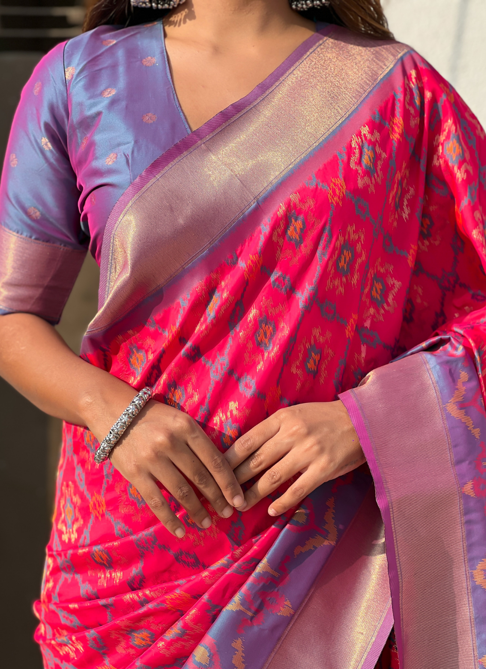Nakshatra Pink Ikkat  Patola Silk Saree