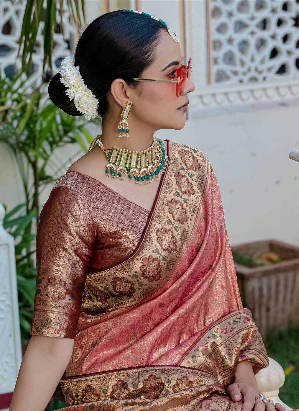Nakshatra Peach Color Kanjivaram Silk Saree