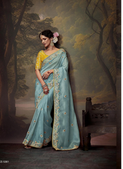 Nakshatra  Stunning Sky Blue Embroidery Saree