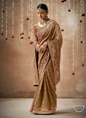 Nakshatra Copper Brown Tissue silk Bridal saree