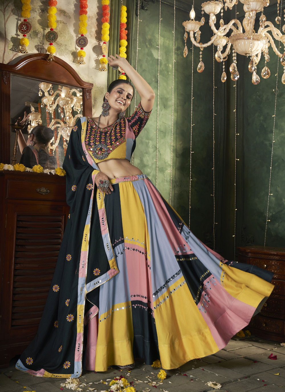 Nakshatra Multicolored Navratri Lehenga Choli