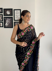 Nakshatra Black Embroidered Sequence Saree