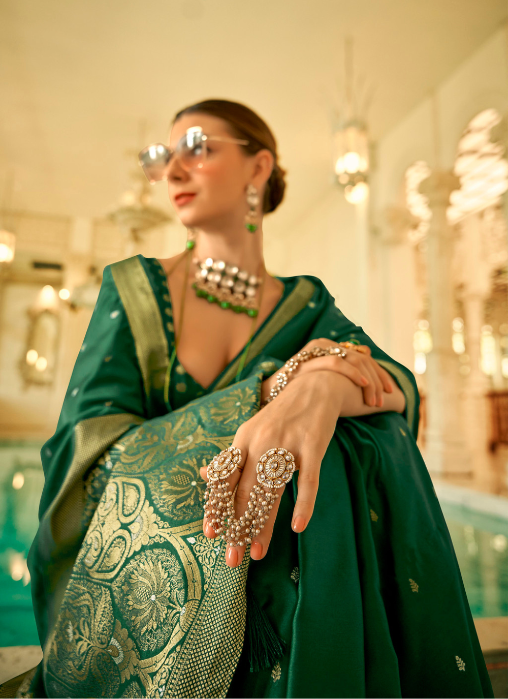 Nakshatra Grandeur Green Silk saree