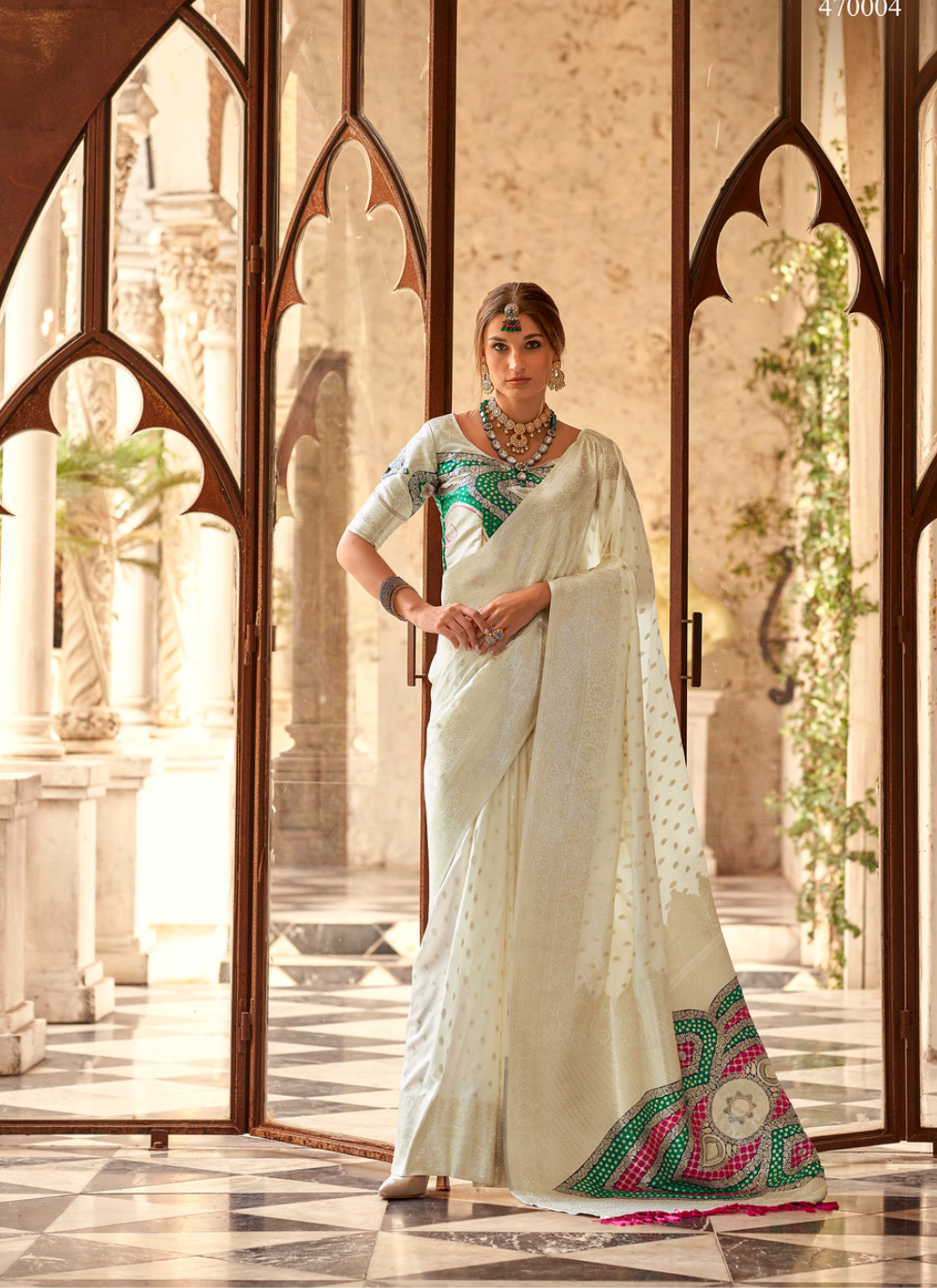 Nakshatra White Zari Weaving Silk Saree