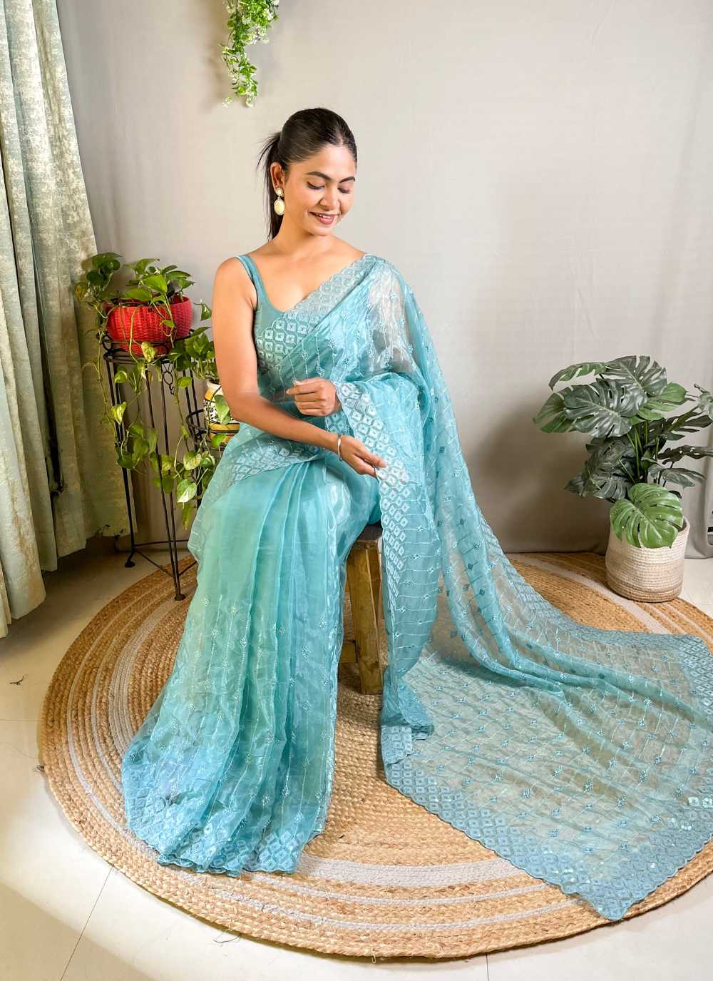 Nakshatra Sky Blue Embellished Sequence Saree