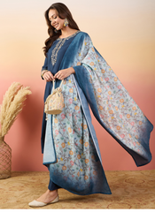 Nakshatra Blue Colored Silk Embroided suit