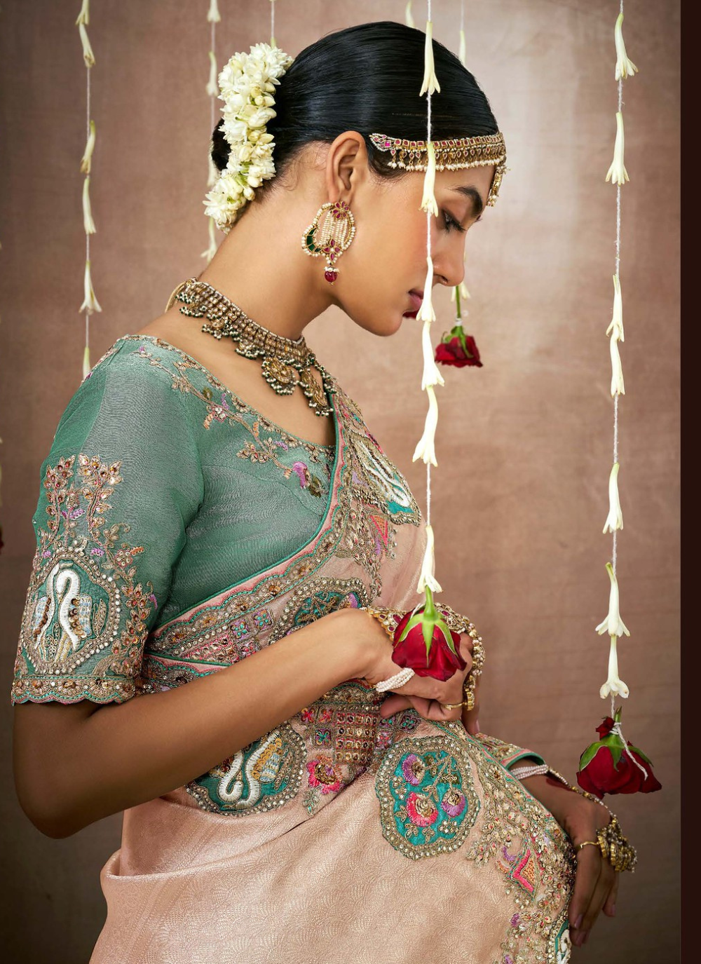 Nakshatra Cream Tissue silk Bridal saree