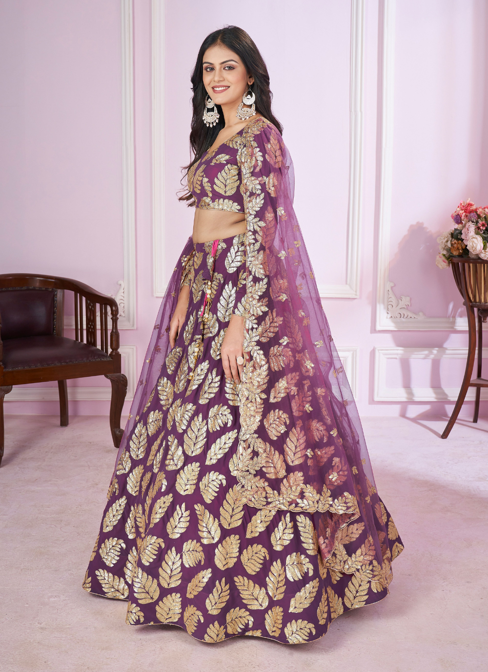 Nakshatra Purple Party Wear  Sequence Lehenga