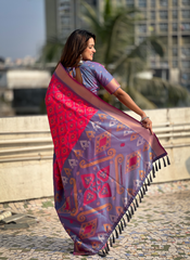 Nakshatra Pink Ikkat  Patola Silk Saree