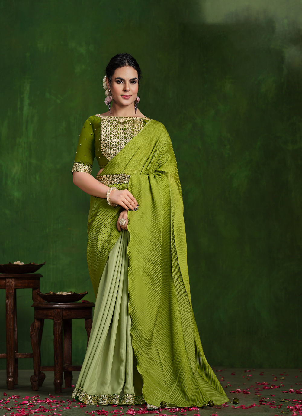 Nakshatra Heavy Embroided Green Saree