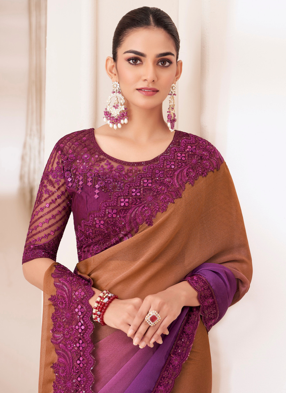 Nakshatra Purple Chiffon Saree