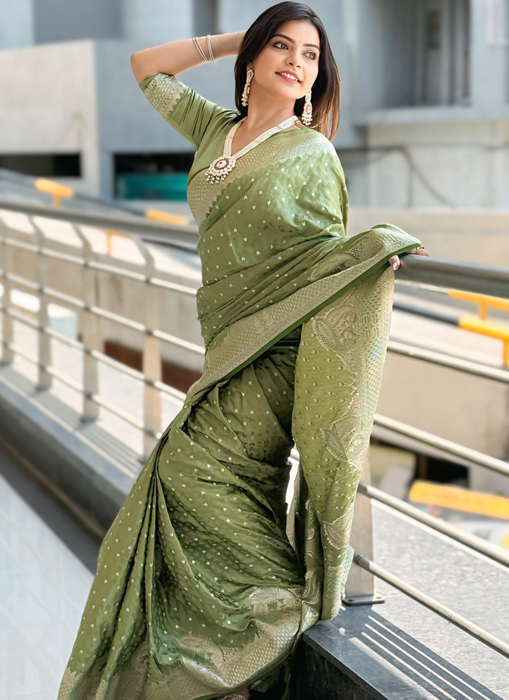 Nakshatra Pastel Green  Banarasi Silk sari