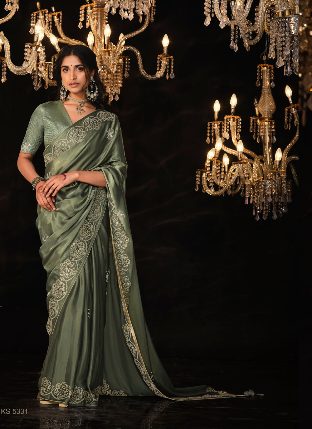 Dusty Green Indian saree