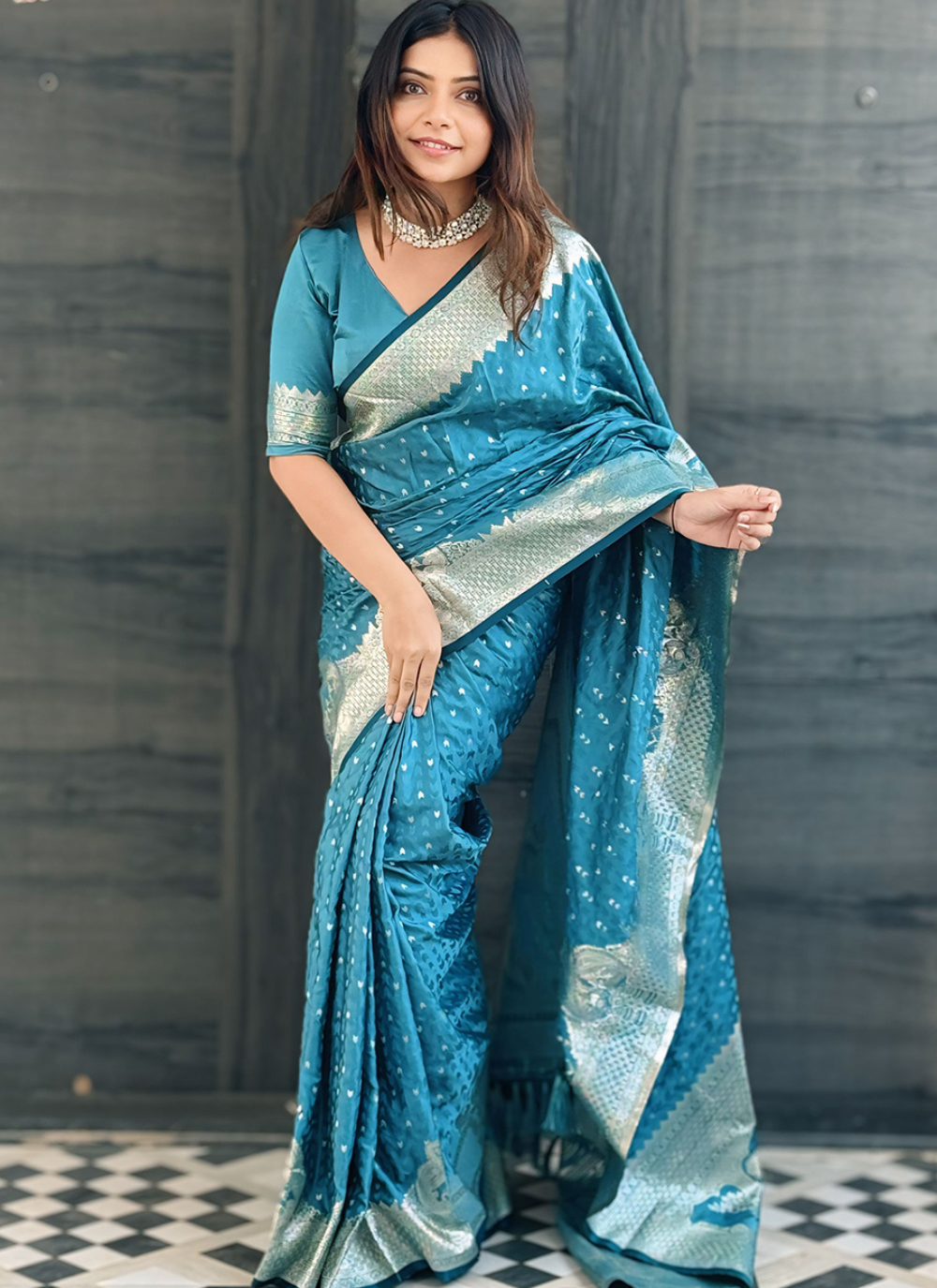 Nakshatra Turquoise Banarasi Silk sari