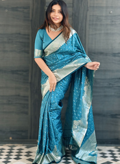 Nakshatra Turquoise Banarasi Silk sari