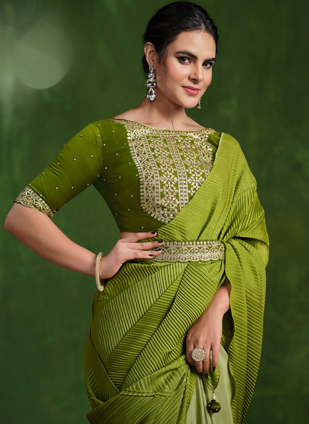 Nakshatra Heavy Embroided Green Saree