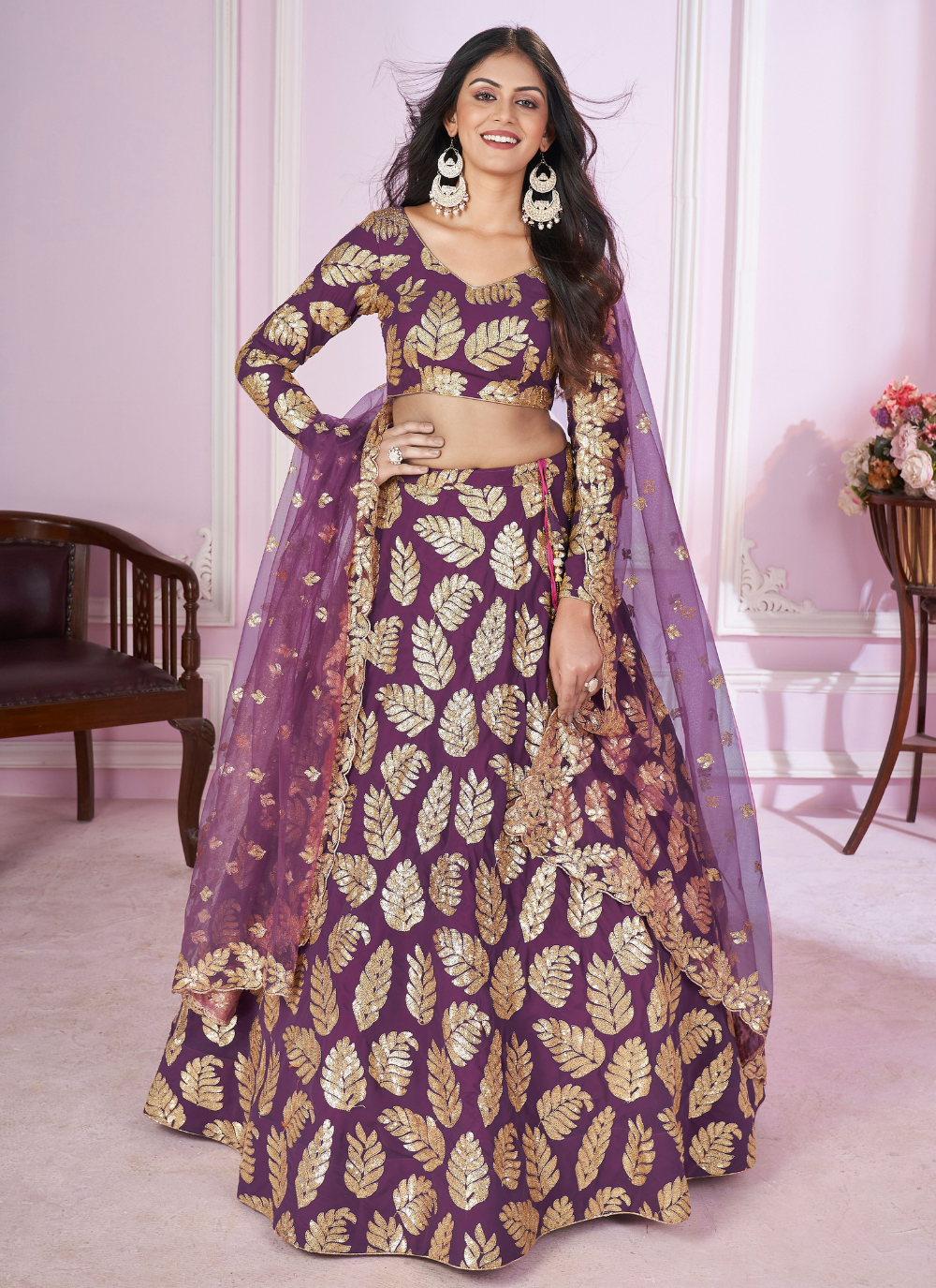 Nakshatra Purple Party Wear  Sequence Lehenga