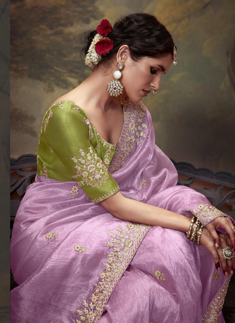 Nakshatra  Stunning Lavender Embroidery Saree