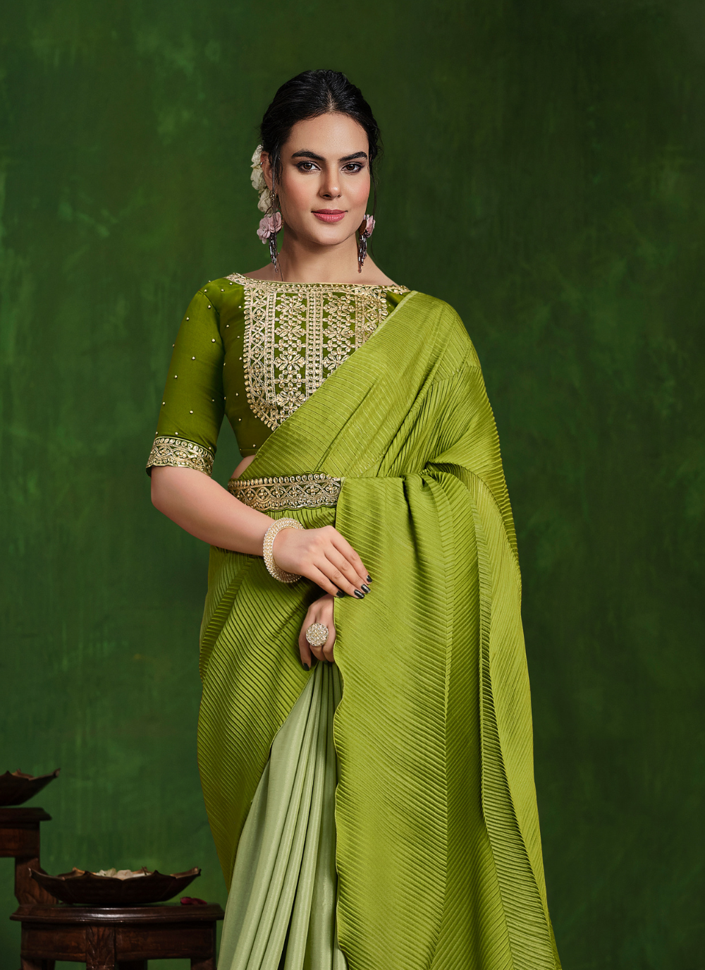 Nakshatra Heavy Embroided Green Saree