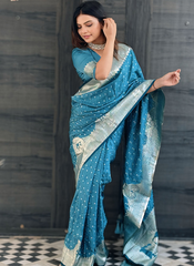 Nakshatra Turquoise Banarasi Silk sari