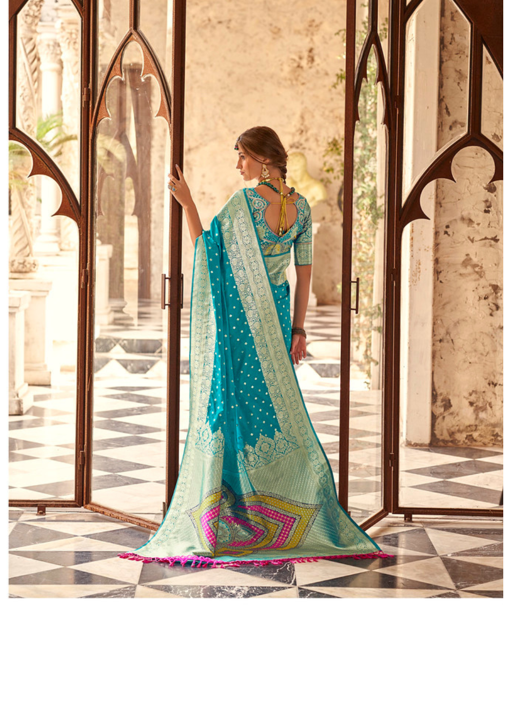 Nakshatra Teal Cyan Zari Weaving Silk Saree