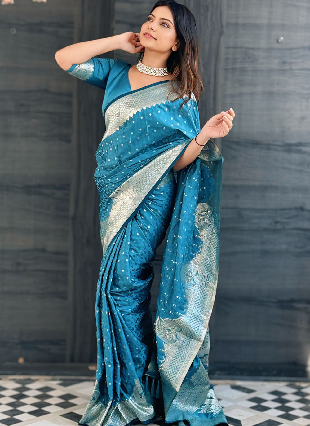 Nakshatra Turquoise Banarasi Silk sari