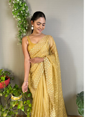 Nakshatra Yellow Embellished Sequence Saree