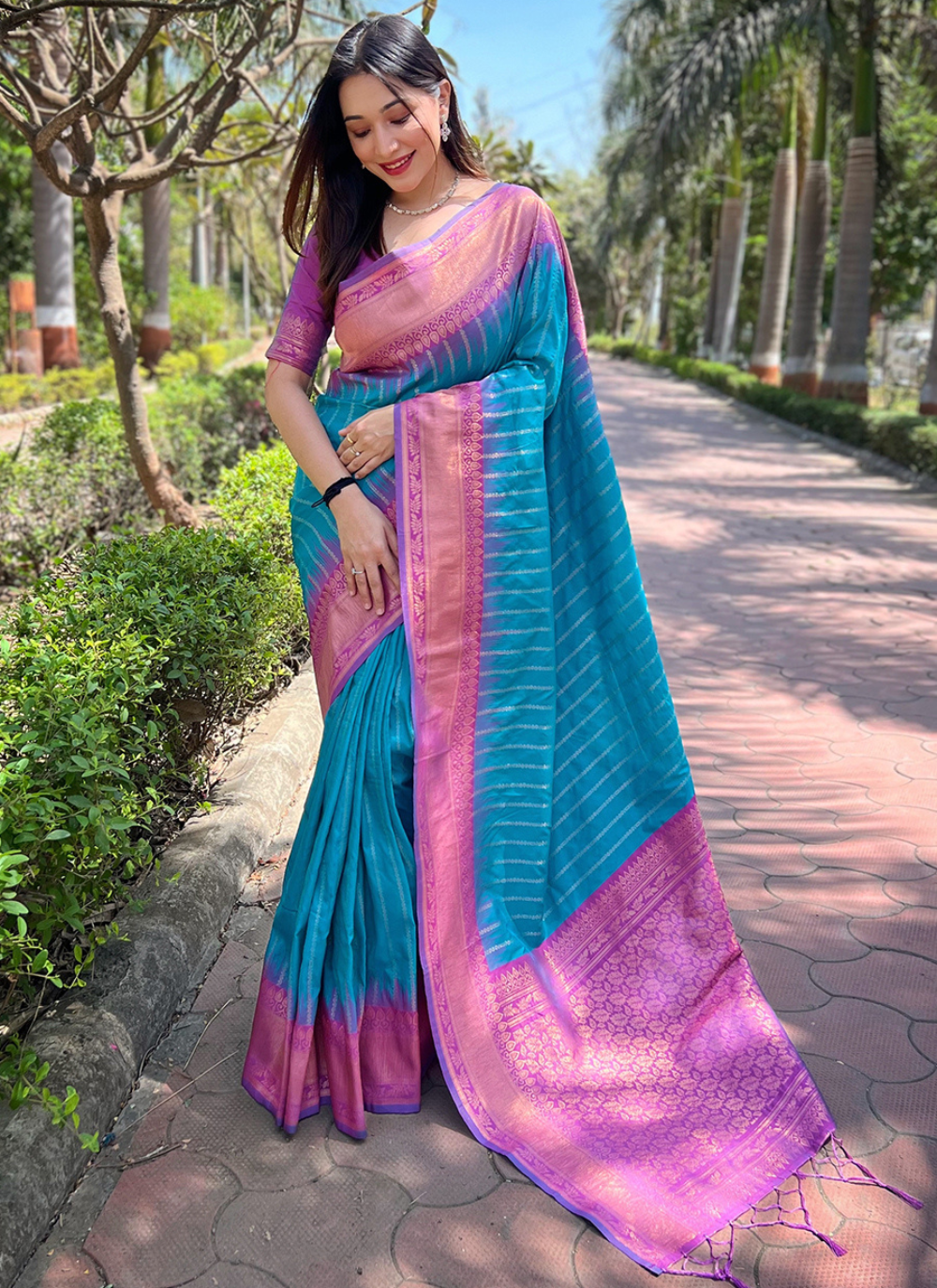 Nakshatra Sky Blue Soft Silk Saree