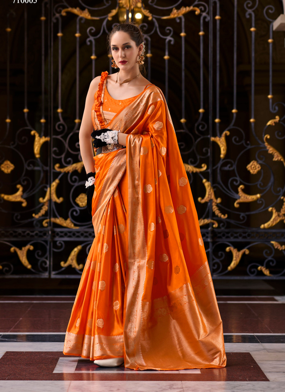 Nakshatra Orange Munga Silk Saree