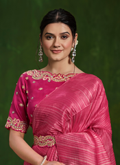 Nakshatra Heavy Embroided Pink Saree