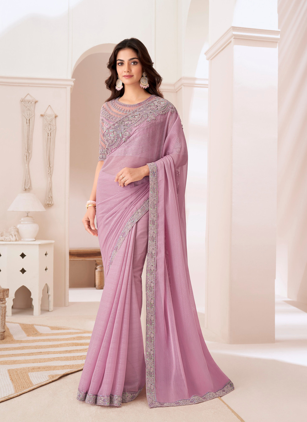 Nakshatra Pink Chiffon Saree