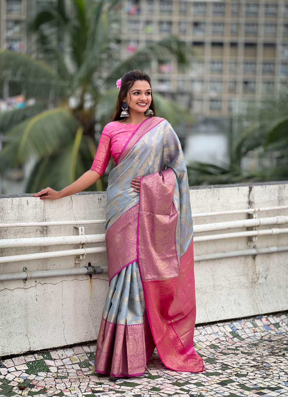 Nakshatra  Light Grey Tissue Silk Saree