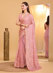 Nakshatra Pink Embroidered Organaza Saree