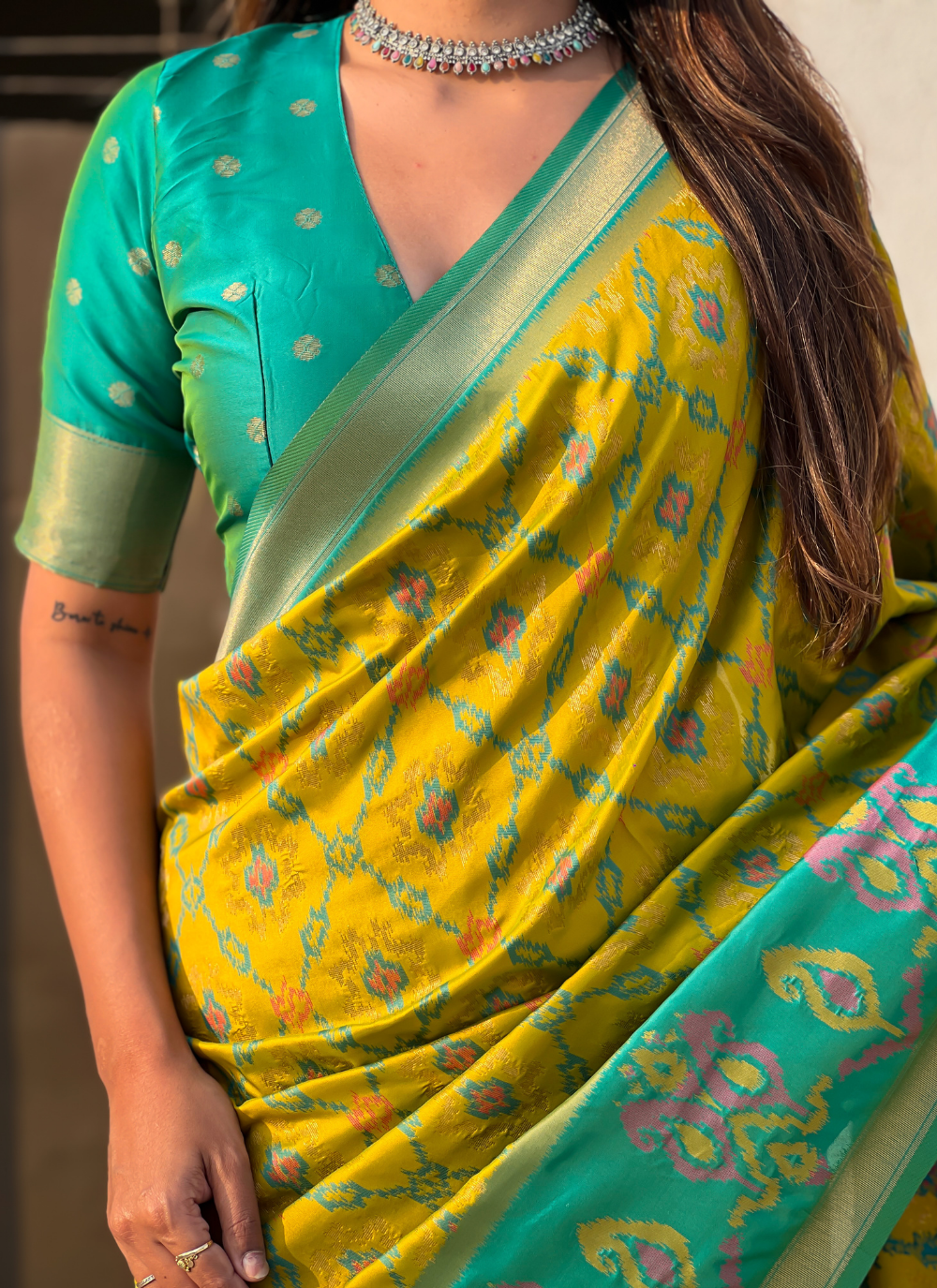 Nakshatra Green Ikkat  Patola Silk Saree