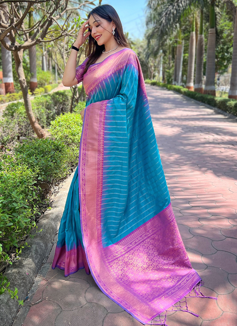 Nakshatra Sky Blue Soft Silk Saree