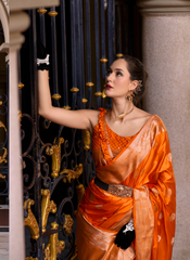 Nakshatra Orange Munga Silk Saree