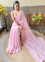 Nakshatra Pink Sequenced Cut Work Saree