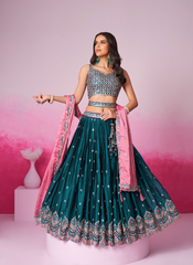 Nakshatra Teal Embroidery Lehenga