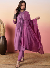 Nakshatra Purple Colored Silk Embroided suit