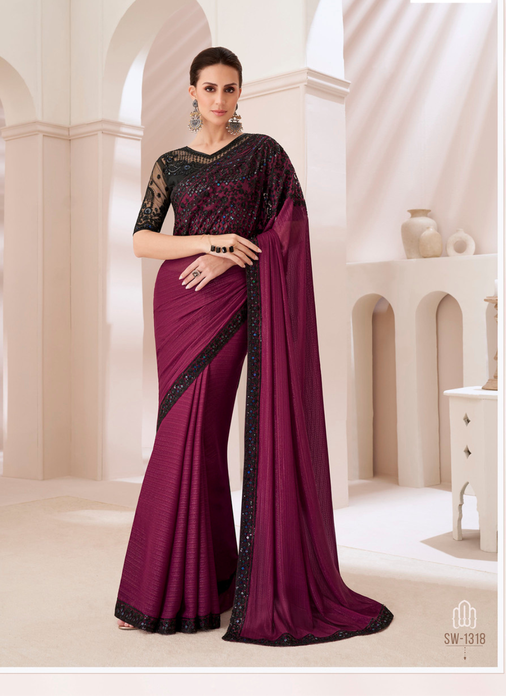 Nakshatra Red Chiffon Saree