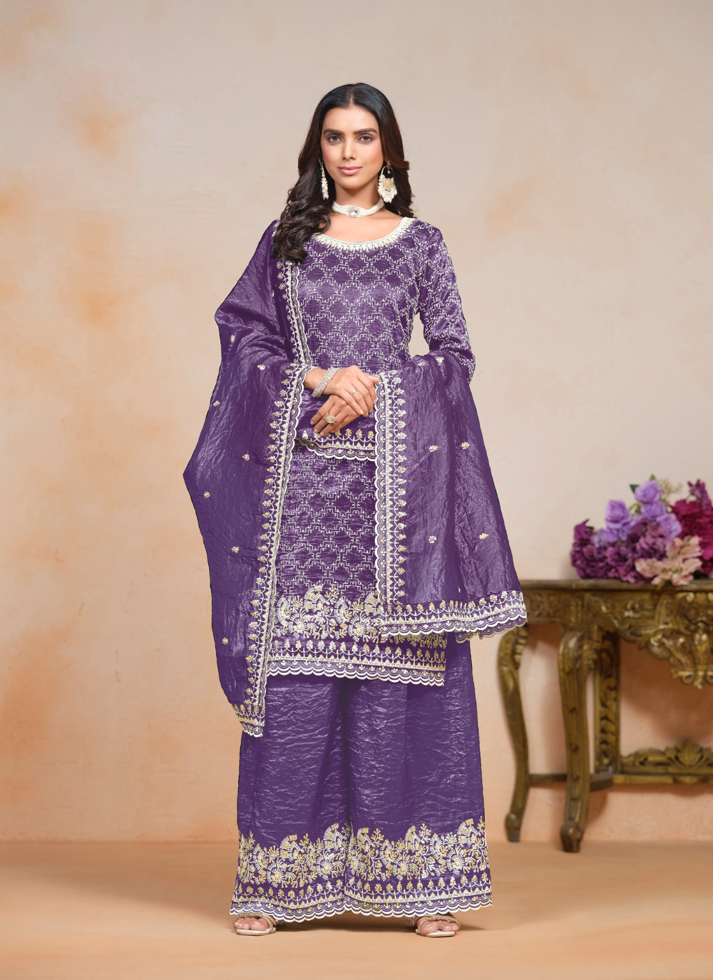 Nakshatra Purple Party Wear Palazzo Set