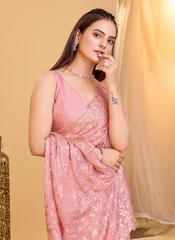 Nakshatra Pink Embroidered Organaza Saree