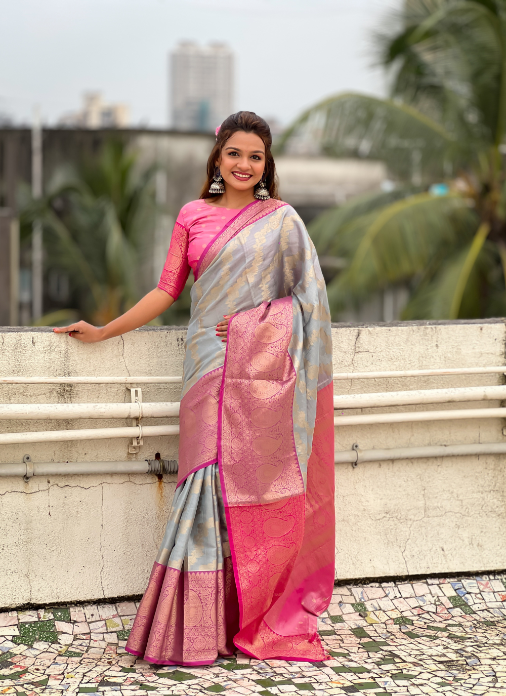 Nakshatra  Light Grey Tissue Silk Saree