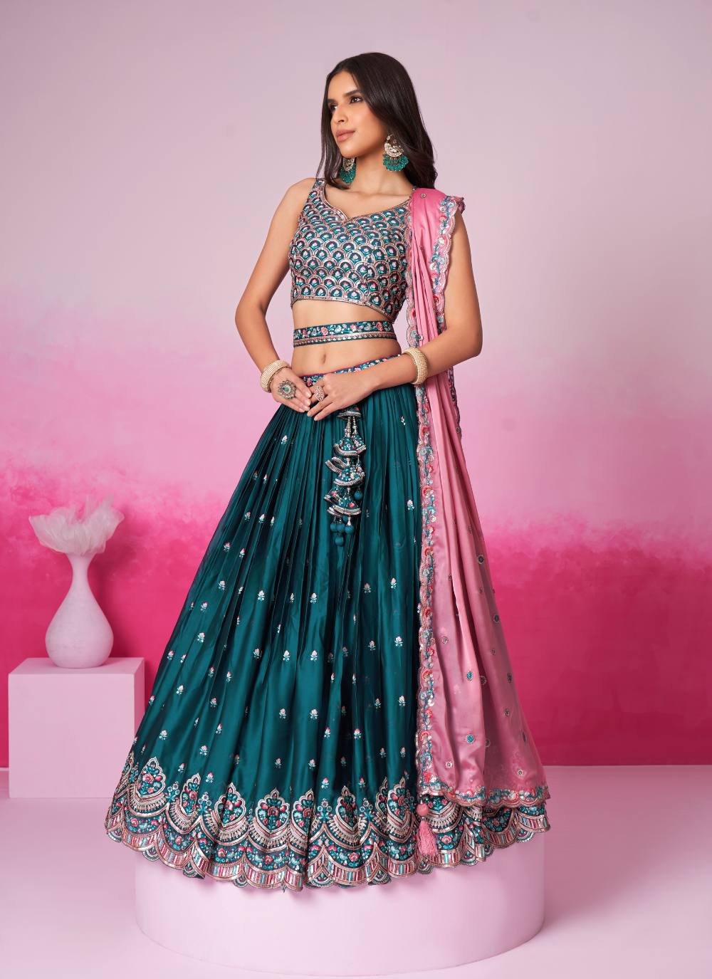 Nakshatra Teal Embroidery Lehenga