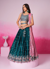 Nakshatra Teal Embroidery Lehenga