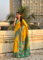Nakshatra Mustard Ikkat  Patola Silk Saree