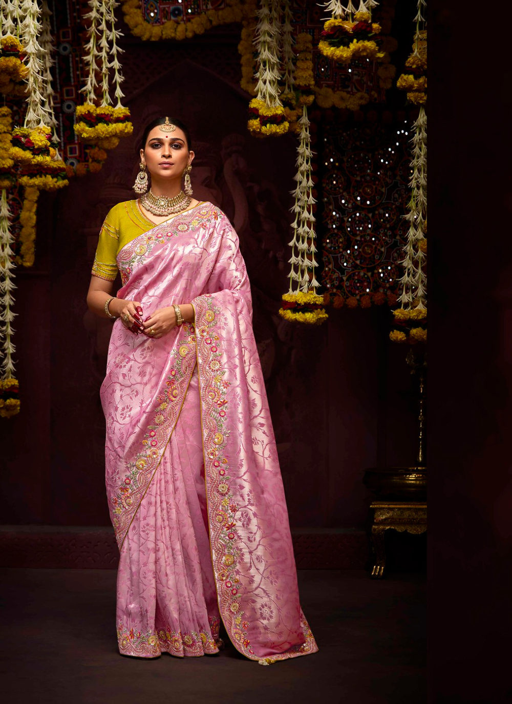 Nakshatra Pink Banarasi Kanjivaram Designer Saree