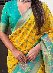 Nakshatra Mustard Ikkat  Patola Silk Saree